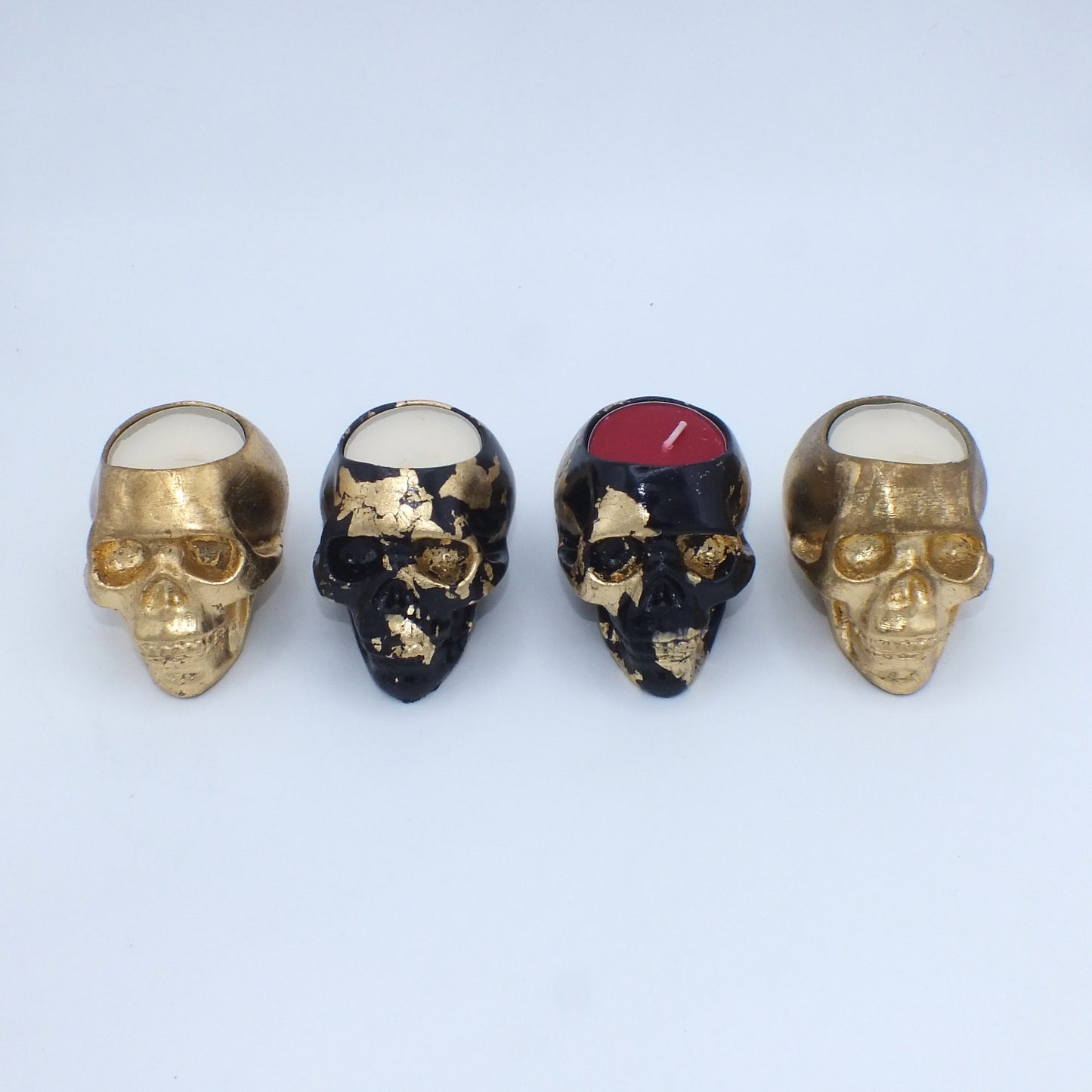 BLACK & GOLD MARBLED METALLIC FOIL TEA LIGHT HOLDER SKULLS